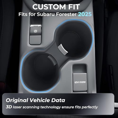 Image of Center Console Cup Holder Inserts for Subaru Forester 2025 (Not for 2026+), Interior Accessories Silicone Car Cup Holders Covers Protector for 2025 Forester, Black