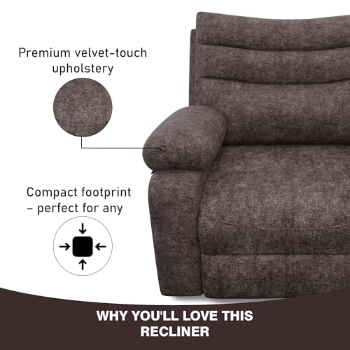 Image of Amazon Brand - Solimo Lotus Single Seater | Premium Fabric | Manual Recliner | Brown