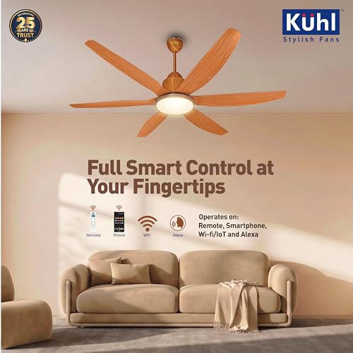 Image of KUHL Galaxis Star 1400mm Stylish 65% Power Saving BLDC Ceiling Fan With Remote |Down Light|BEE 5 Rated & ISI Marked|Low Noise| IoT -Operate via Mobile & Alexa |Reverse Mode |Free Installation |Teak