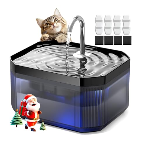 Fontaine à Eau pour Chats et Chiens 2,4L, Super Silencieuse, Filtration à 5 Étapes, Facile à Nettoyer, Distributeur d’Eau avec LED, Convient à Plusieurs Animaux de Compagnie
