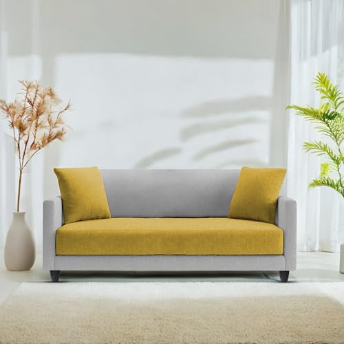 Image of Casaliving Dominic 2 Seater Sofa Set for Living Room (Yellow Grey Fabric) Premium Fabric Sofa