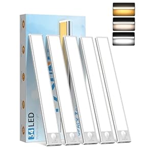 5 Pack Under Cabinet Lighting,Rechargeable Motion Sensor Light Indoor,3 Colors Dimmable,Magnetic Closet Lights,Under Counter Lights for Kitchen