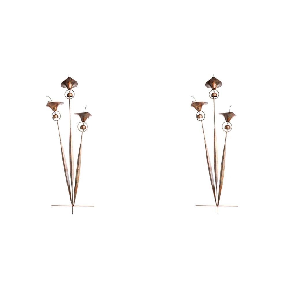 HTU Trzy kalie Lilie ogrodowe, 24-calowe metalowe kwiatowe ozdobne paliki ogrodowe z dzwoneczkami, ręcznie robione dekoracje zewnętrzne Stawki na zewnątrz Patio Yard Pathway Decor-2PCS