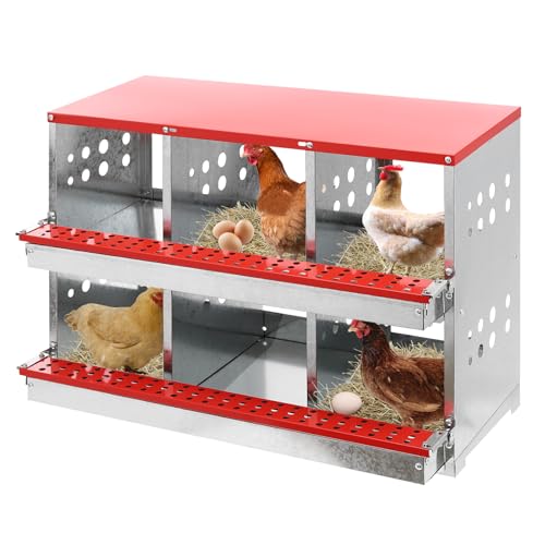 Chicken Nesting Box,6 Compartment Nesting Box for Chickens with Egg Collection Roll,Metal Chicken Coop Laying Box for Hens