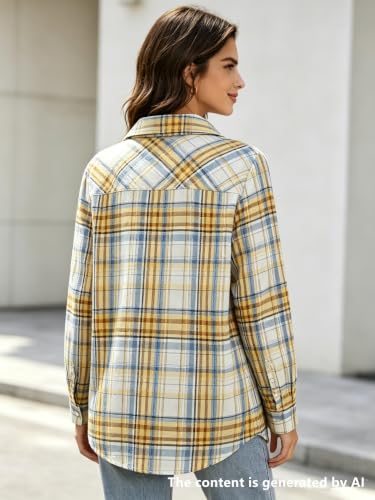 Image of SANGTREE Women and Girls Long Sleeve Flannel Casual Button Down Plaid Shirt