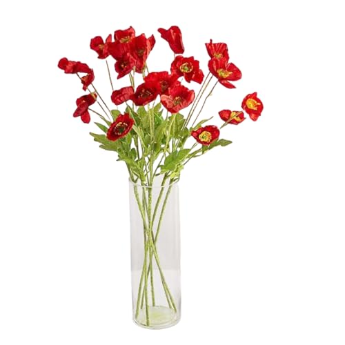 Corkwaw 6 Pcs 23.6" Artificial Poppy Silk Fake Flowers,PU Real Touch Silk Flower for Easter, Memorial Day, Table Decorations, centres(Red)