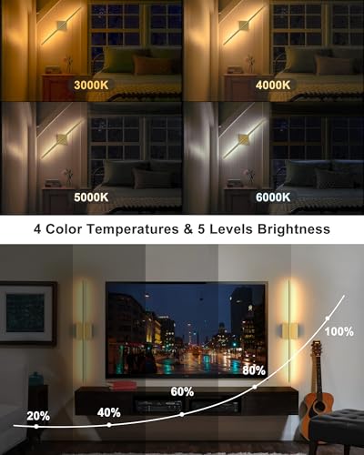 Image of Battery Powered Wall Sconce Set of Two: Gold Wireless Rechargeable Wall Lights with Touch and Remote Control, 360Rotatable 4CCT Dimmable Cordless Scone Lighting Decor for TV Wall Bedroom Bathroom