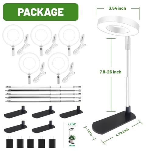 Image of LBW Grow Light for Indoor Plants, Height Adjustable Plant Grow Lamp with Auto On /Off Timer 6 /8 /12 /16H, 3 Colors,5 Dimmable Brightness, for Small Plants, White, 5 Packs