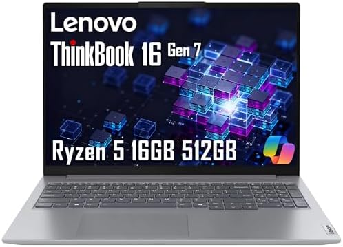 Lenovo ThinkBook 16 Gen 7 Business Laptop (16″ FHD+ Anti-Glare, AMD Ryzen 5 7533HS (> i7-1255U), 16GB DDR5 RAM, 512GB SSD), Fingerprint Reader, Webcam, Ethernet, Wi-Fi 6, Win 11 Pro w/ Copilot, Grey Lenovo ThinkBook 16 Gen 7 Business Laptop (16″ FHD+ Anti-Glare, AMD Ryzen 5 7533HS (> i7-1255U), 16GB DDR5 RAM, 512GB SSD), Fingerprint Reader, Webcam, Ethernet, Wi-Fi 6, Win 11 Pro w/ Copilot, Grey