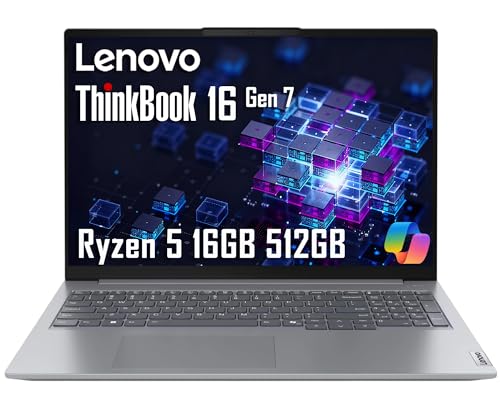 Lenovo ThinkBook 16 Gen 7 Business Laptop (16' FHD+ Anti-Glare, AMD Ryzen 5 7533HS ( i7-1255U), 16GB DDR5 RAM, 512GB SSD), Fingerprint Reader, Webcam, Ethernet, Wi-Fi 6, Win 11 Pro w/ Copilot, Grey