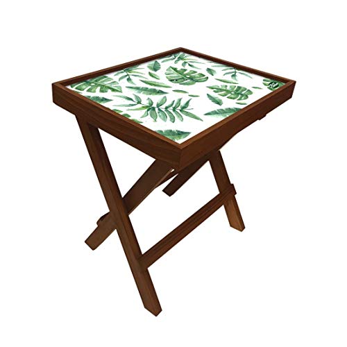 Image of Nutcase Designer Teak Wood Side Table Folding Wooden Bedside Coffee Outdoor Picnic Table - Garden Leaves