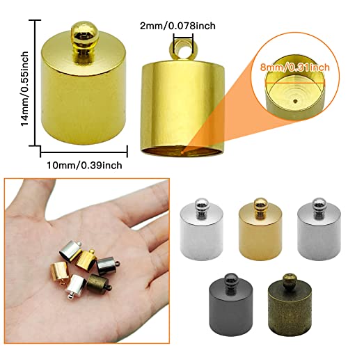 60Pcs Brass Cord Ends Leather Cap,6 Colors Metal Glue In Barrel End Caps Brass Tube Crimp Beads Cord End Caps For Diy Jewelry Making,Bracelet Necklace Pendant Making #TOP2