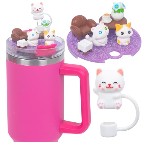 LA KEN DU Compatible with Stanley Cup Lid Accessories Charms Charms for Stanley Cups H2.0 Accessories 30oz 40oz with Silicone Straw Cover Cap for Tumblers (Cat 40oz)