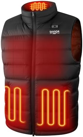 SAVIOR HEAT Men’s Heated Vest with Battery, Lightweight Water-Resistant Insulated Electric Heating Vest for Camping Hiking