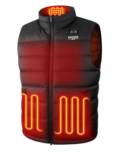 SAVIOR HEAT Men’s Heated Vest with Battery, Lightweight Water-Resistant Insulated Electric Heating Vest for Camping Hiking