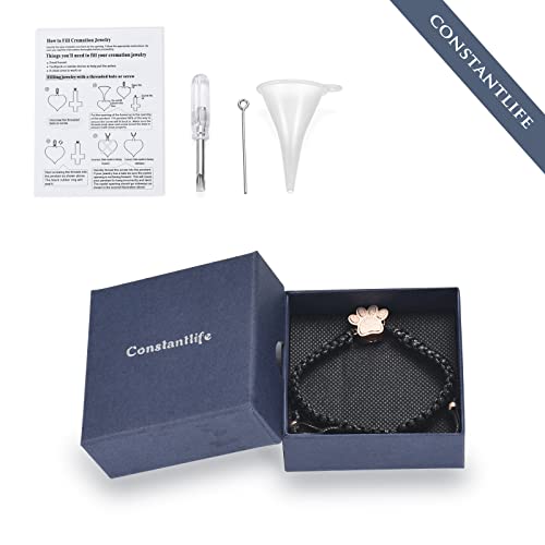 Constantlife Cremation Bracelet For Pets Ashes - Dog Paw Pendant Bangle Stainless Steel Memorial Urn Jewelry (Black Rope-Rose Gold) #TOP6