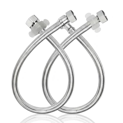 Image of Plantex Stainless Steel Leak Proof Geyser Connection Pipe | 18 Inch Hot & Cold Water Geyser Pipe | Set of 2 | G1 /2 Thread | Connection Pipe for Water Heater, Mixer & Sink | Chrome(pk-2)