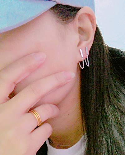 Minimalist Bar Earrings with Chain Dangle Earrings 925 Sterling Silver Stud Earrings - Thumbnail 3