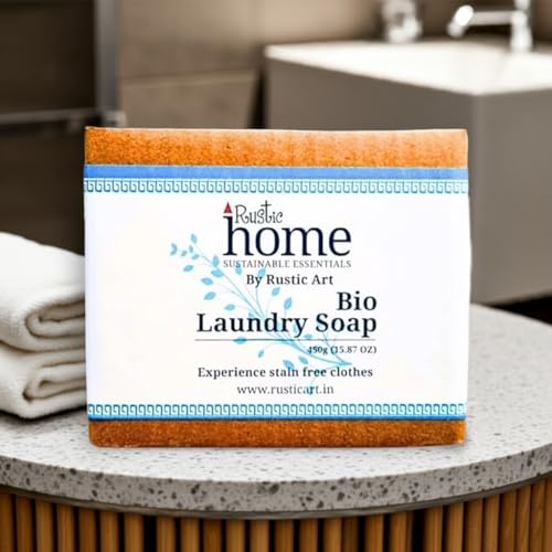 Rustic Home Bio Laundry Soap | Natural Stain Remover | Neem & Lemon Peel Extract | Safe for Baby Clothes | Hand Wash & Pre-Treatment | (Pack of 3 * 150g)