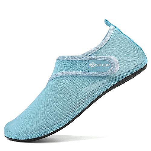 VIFUUR Femmes Hommes Chaussures de Sport Nautique Chaussettes en Maille réglable Aqua Yoga Pieds Nus pour Piscine Plage Surfi Cyan 44/45