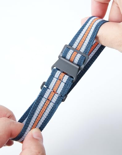 Image of BINLUN Elastic Nylon Watch Band 18mm 20mm 22mm Marine Nationale Fabric Military Parachute Replacement Watch Strap Men Women Silver & Black Buckle - Upgraded Hook-and-Loop Buckle