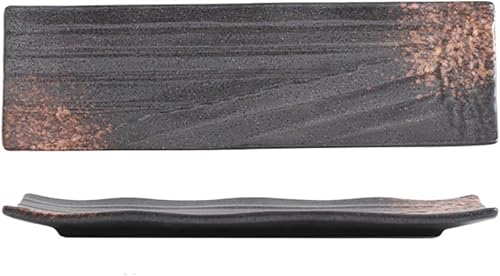 長角皿 2枚セット 陶器 お皿セット すし 焼き物皿 魚 皿 刺身皿 焼き魚皿 寿司皿 長皿 魚料理 和食 揚げ物 お茶 ソース入 薬味壺 長方形 プレート 食器 レストラン 居酒屋 和風 磁器 おしゃれ (2枚セット(約28.7x8.5x2cm),長角皿