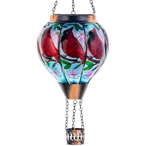 DREAMSOUL Cardinal Hot Air Balloon Solar Lantern, Hanging Solar Lanterns Outdoor with Flickering Flame Light, Glass Outdoor Lantern Waterproof for Patio Yard Party Gift Decor Christmas Gifts Cover