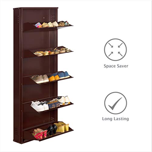 Image of DELITE KOM 24 Inch Wide, 5 Shelf Metal Shoe Rack Wall Mounted for Home with Central Lock | Holds Upto 15 Shoes or 25 Slippers Pair | 1 Year Warranty | (67 x 24 x 5 Inch, Coffee) | DIY | Space Saving