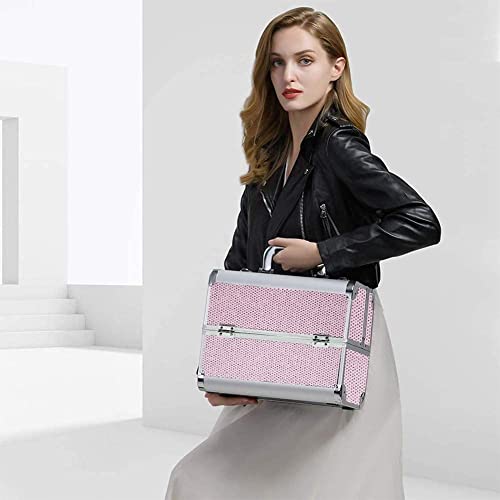 Image of Adson Professional 4 Trays Makeup Box Cosmetics Case Jewelry Organiser Vanity Make Up Storage Box Beauty Train Case Lockable with Keys (Light Pink)