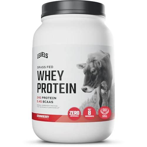 Levels Grass Fed Whey Protein Powder, No Artificials, 24G of Protein, Strawberry, 2LB