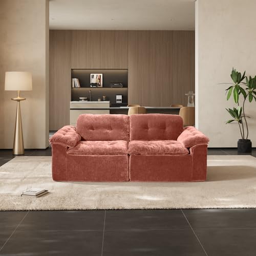 Image of Oversized Modular Sectional Sofa, Large Modern Boneless Couch with Seat Cushion, Chenille 2 Seat Sofa Set for Living Room, Apartments, No Assembly Required, Orange