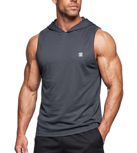 Mens Gym Hooded Tank Top Mesh Muscle Vest Bodybuilding Sleeveless Hoodie Workout Training Stringer Quick Dry Fitness Apparel for Weightlifting Running High Breathability Athletic Gear Gray L