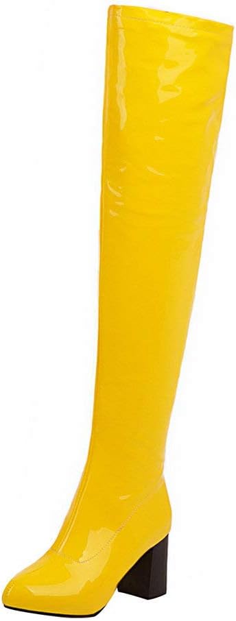 Alsoloveu Womens Patent Leather Stretchy Thigh High Chunky Stacked Heel Over Knee Boots