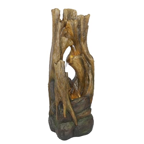 Alpine Corporation 39" Tall Cascading Tree Trunks Waterfall Fountain with LED Lights, Outdoor Floor Water Feature with Rustic Natural Wood Look, Garden, Patio, Lawn & Backyard Decor, Brown by Alpine Corporation - Used condition - Image 6