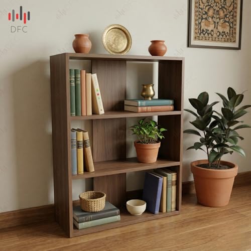Image of DFC Element Fern Engineered Wood Bookshelf Open Storage Book Rack Shelf Organizer Display Bookcase for Home Library Living Room Study Room 3 Shelf Brown Finish