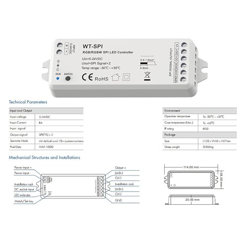 Controlador LED SPI 5V-24V compatible con tiras de píxeles WS2811 4