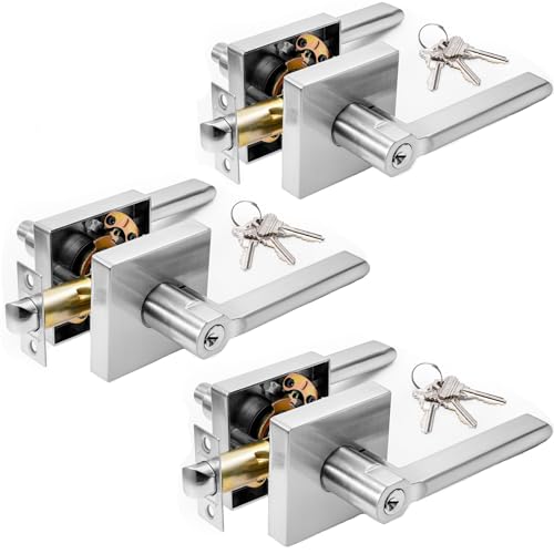 ANNFUZ 3 Packs Entry Push Button Locking Door Lever Lock with Same Keys