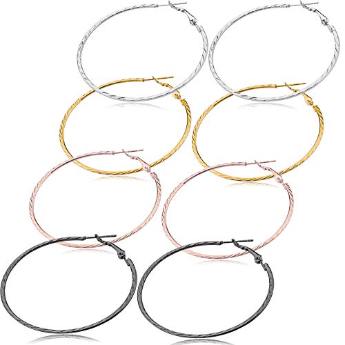 Hoop Earrings Set For Women Men Silver Gold Gunmetal Grey Tone Plate Round Fashion Jewelry 3 Pairs