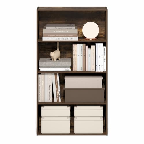 Image of Furinno Jaya Book Shelf, 4-Tier Book Shelf, Bookcase with Open Shelving, Standing Bookshelf, 9.5 x 23.6 x 41.9, for Organization and Storage, for Home Office, Living Room, Amber Pine