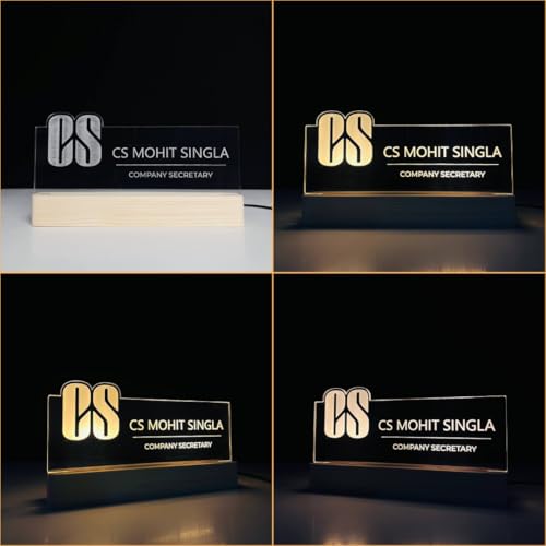 Image of Customized LED Name Plate for Office Desk Table Name Sign Birthday Gift For CS Company Secretary Receptionist HR Management Staff Employee (10 x 6 inch) (For CS (Company Secretary))