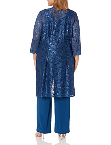 Image of R&M Richards Women's 3-Piece Scallop Glitter Lace Duster Pant Set for Mother of the Bride, Wedding Guest, Cocktail Attire