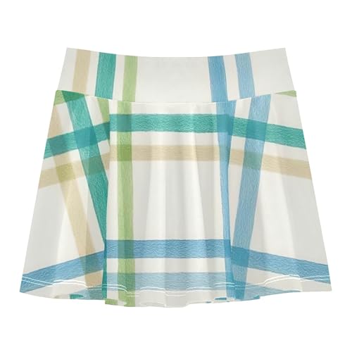Preppy Athletic Shorts Girls Skorts Toddlers Tennis Skirts School Skirt Light Plaid Blue Green 4t