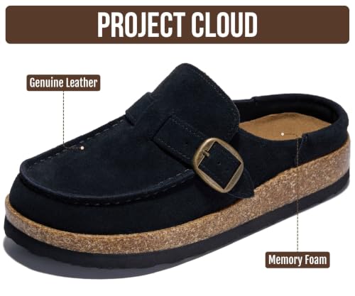 Image of Project Cloud 100% Genuine Leather Moccasin-Style Clogs for Women - Memory Foam and Water Resistant Mules Slip-on - Non-Slip and Durable Clogs Casual Shoes for Women Footwear