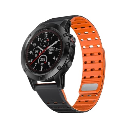 guoren Correa de Silicona de 22mm fit for Garmin Fenix ​​E/8 47mm/7/6/5 Forerunner 965/955/Epix2(Black-Orange,Fenix 5-5 Plus)