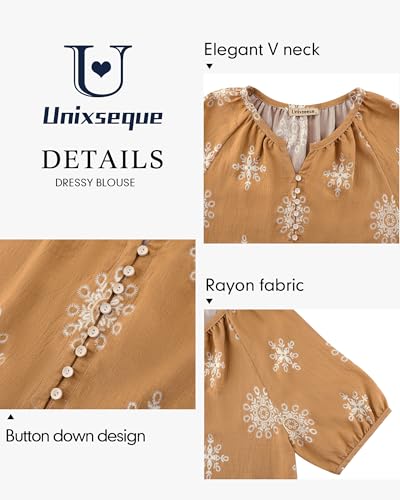 Unixseque Womens Summer Tops V Neck Short Sleeve Blouses Casual Button Down Shirts Floral Boho Clothing Trendy 20254