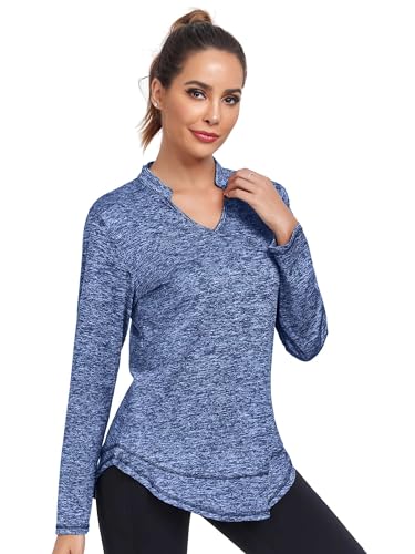 Absttith Women's Long Sleeve Workout Shirts Running Yoga Tops Athletic V Neck Sport Tee Side Split4