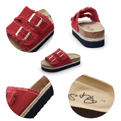 Image of PepStep Slide Sandals for Women with Soft Cork Footbed and Strap, Ladies Fashion Platform Slide Sandals Comfortable Slip On Style