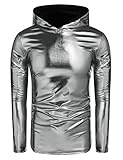 Coofandy Men's Nightclub Style Metallic Shiny Casual Long Sleeve Pullover Hoodie Silver Large