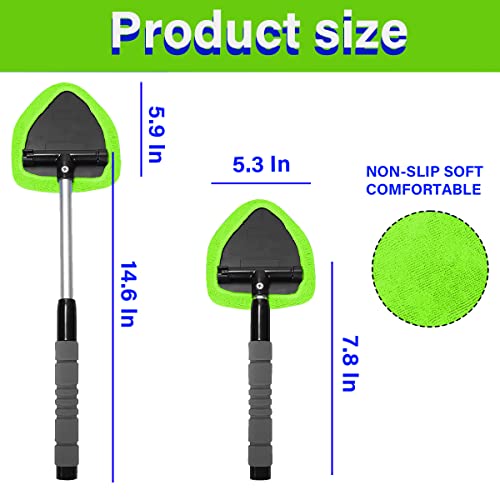 Windshield Cleaning Tool, Car Window Cleaner with 4 Washable Reusable Microfiber Pads, Extendable Long Handle Glass Wiper Cleaning Kit, Auto Accessories Universal for Office and Home (Green)