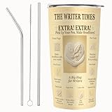 SNUGLYZEN Writer Tumbler 20oz Stainless Steel Insulated Travel Cup with Lid, Vintage Press Design Gift for Writers & Authors, Editor Journalist Reporter Present, Fits Most Car Cup Holders